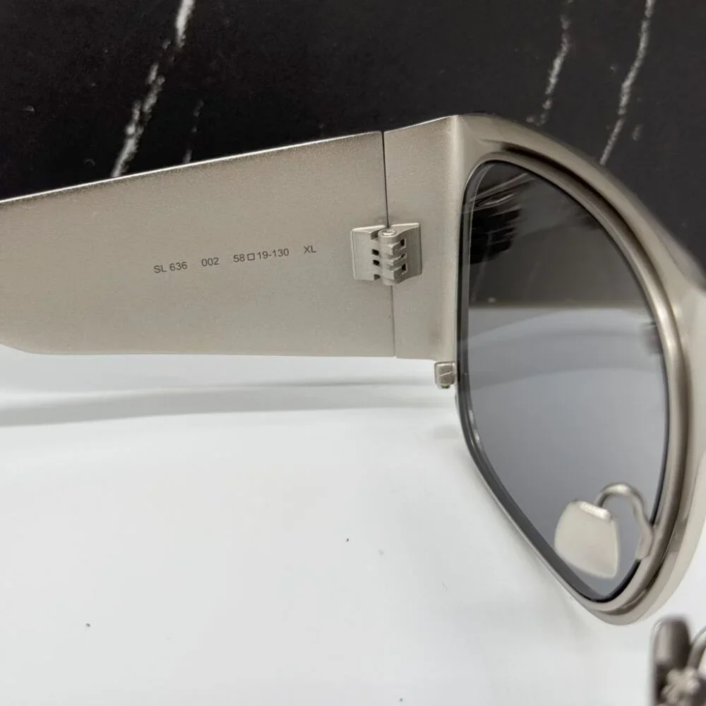 NEW  SL636 002 SAINT LAURENT SUNGLASSES UNISEX SILVER GREY METAL EYEWEAR - Picture 11 of 13